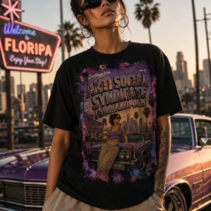 Camiseta preta com arte de cartão-postal de Florianópolis